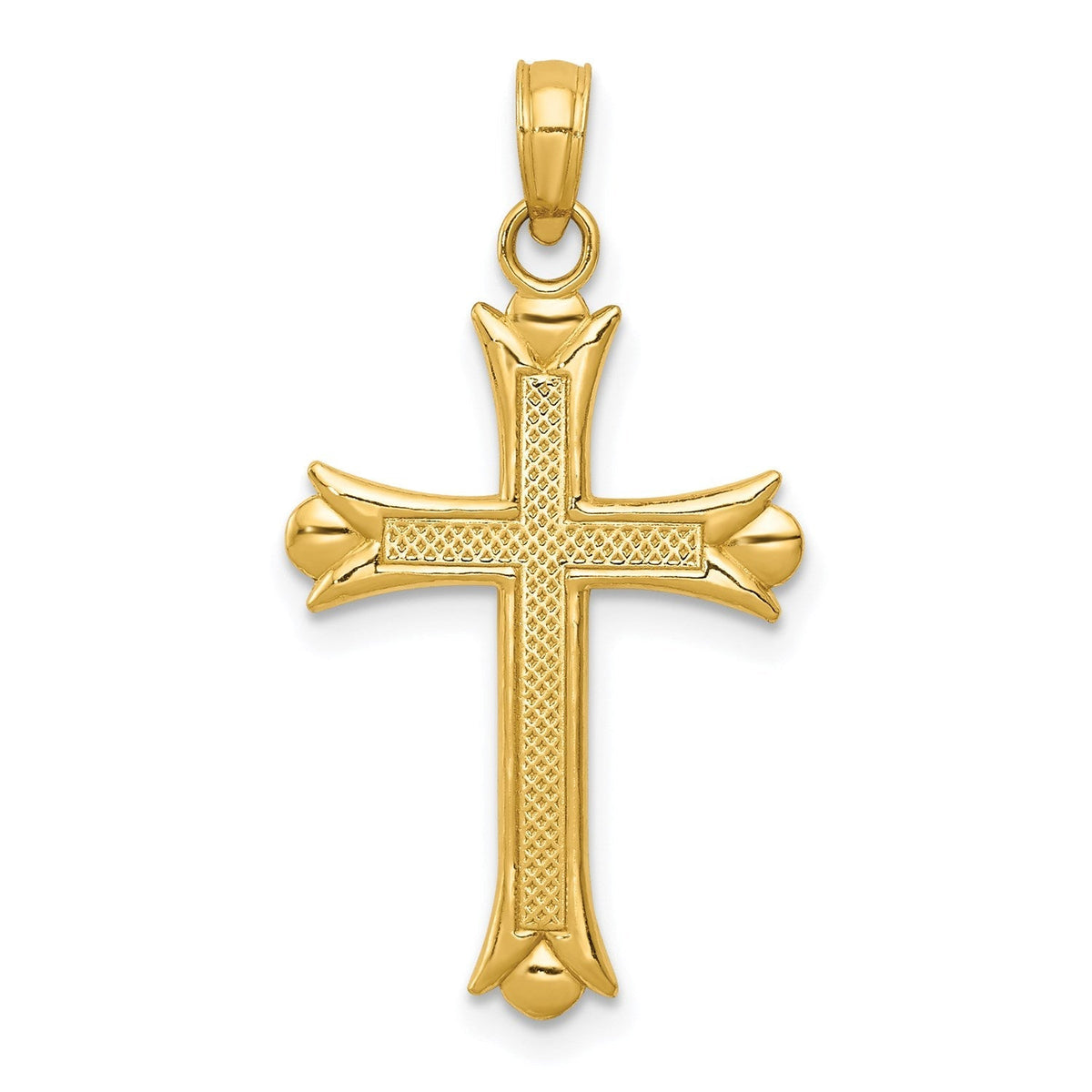 14k Real Yellow Solid Gold Fleur De Lis Cross Pendant, 30x16mm - JewelryAffairs