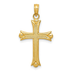 14k Real Yellow Solid Gold Fleur De Lis Cross Pendant, 30x16mm - JewelryAffairs