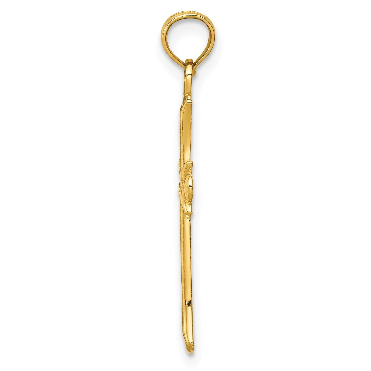 14k Real Yellow Solid Gold Fleur De Lis Cross Pendant, 30x16mm - JewelryAffairs