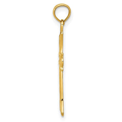 14k Real Yellow Solid Gold Fleur De Lis Cross Pendant, 30x16mm - JewelryAffairs