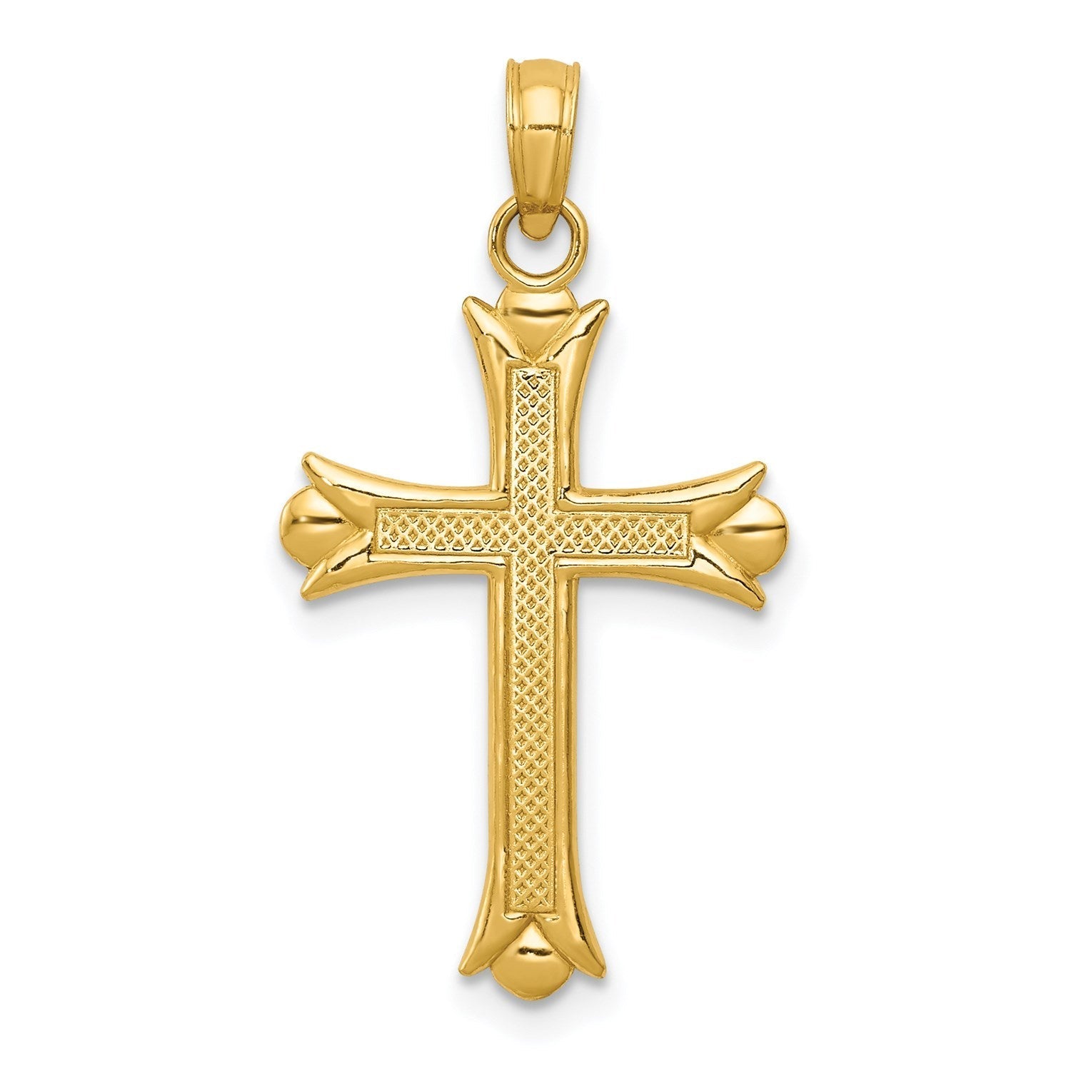 14k Real Yellow Solid Gold Fleur De Lis Cross Pendant, 30x16mm - JewelryAffairs