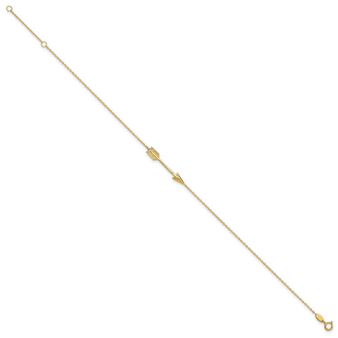 14k Real Yellow Solid Gold High Polished Arrow Anklet, Adjustable 9 to 10