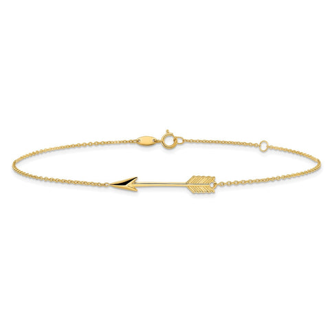 14k Real Yellow Solid Gold High Polished Arrow Anklet, Adjustable 9 to 10