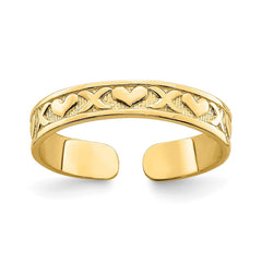 14k Real Yellow Solid Gold Hug and Hearts Adjustable Toe Summer Ring - JewelryAffairs