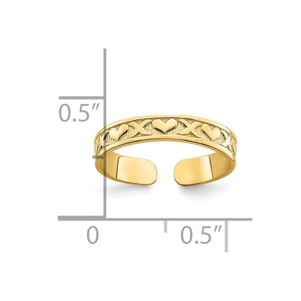 14k Real Yellow Solid Gold Hug and Hearts Adjustable Toe Summer Ring - JewelryAffairs