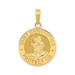 14k Real Yellow Solid Gold Saint Christopher Medal Round Pendant, 17.5mm