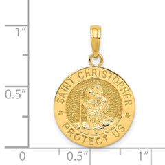 14k Real Yellow Solid Gold Saint Christopher Medal Round Pendant, 17.5mm