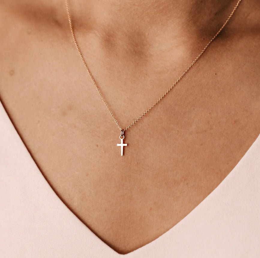 14k Real Yellow Solid Gold Small Cross Charm Pendant, 12x8mm - JewelryAffairs
