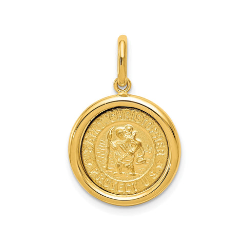 14K Real Yellow Solid Gold St Christopher Medal Round Pendant 16mm