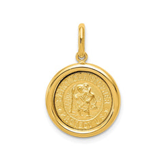14K Real Yellow Solid Gold St Christopher Medal Round Pendant 16mm - JewelryAffairs