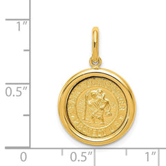 14K Real Yellow Solid Gold St Christopher Medal Round Pendant 16mm
