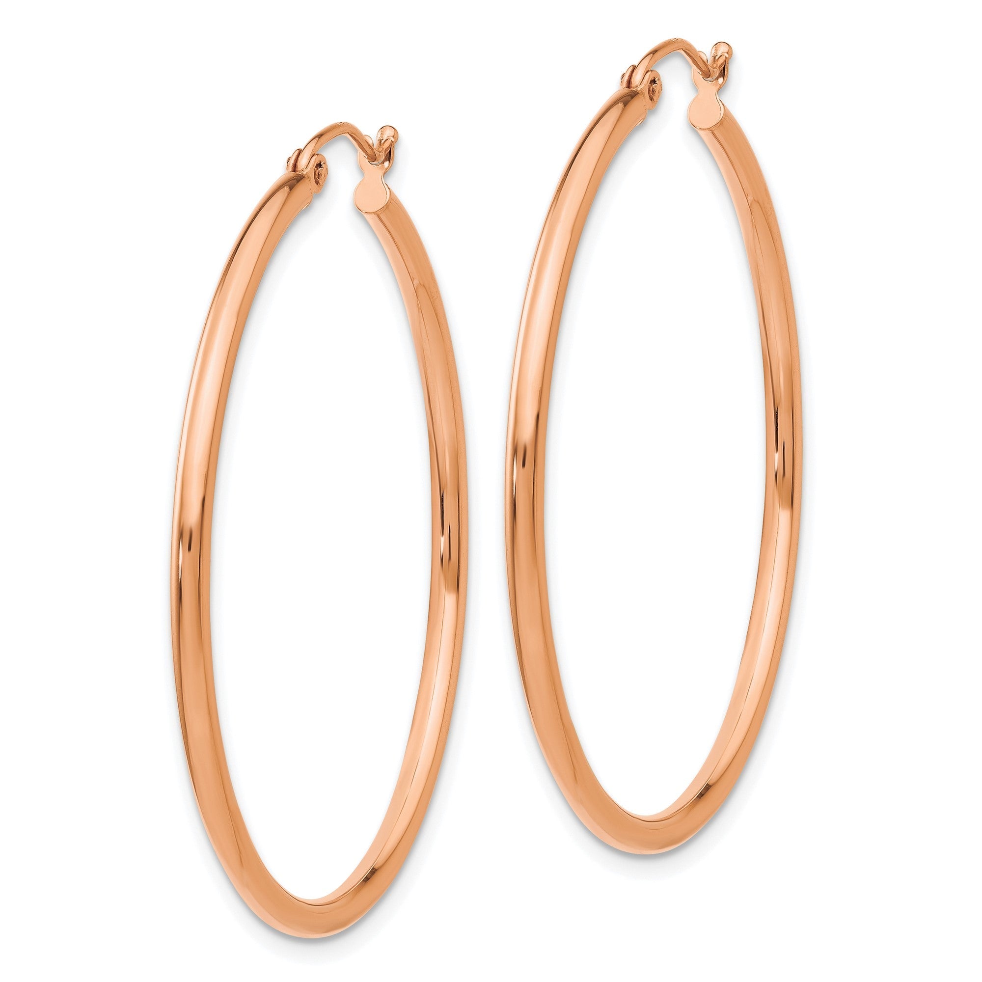 14k Rose Gold 2mm Polished Round Tube Hoop Earrings