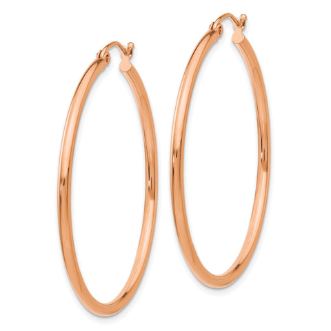 14k Rose Gold 2mm Polished Round Tube Hoop Earrings