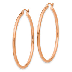 14k Rose Gold 2mm Polished Round Tube Hoop Earrings