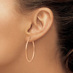 14k Rose Gold 2mm Polished Round Tube Hoop Earrings