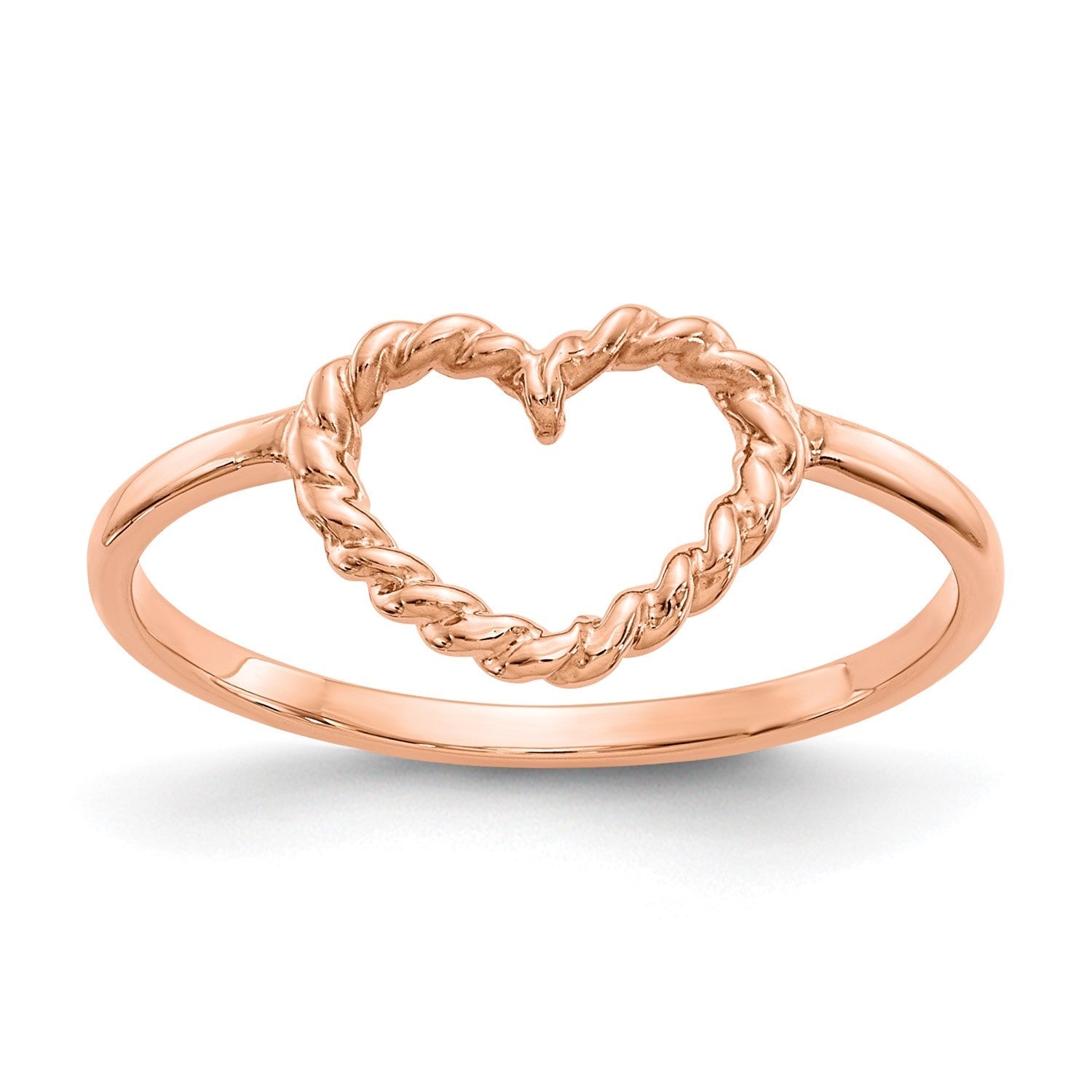 14k Rose Gold Polished and Textured Heart Ring, Size 7 - JewelryAffairs