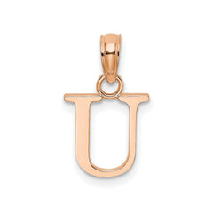 14K Rose Gold Polished Block Font Initial Letter Pendants, 13x10mm