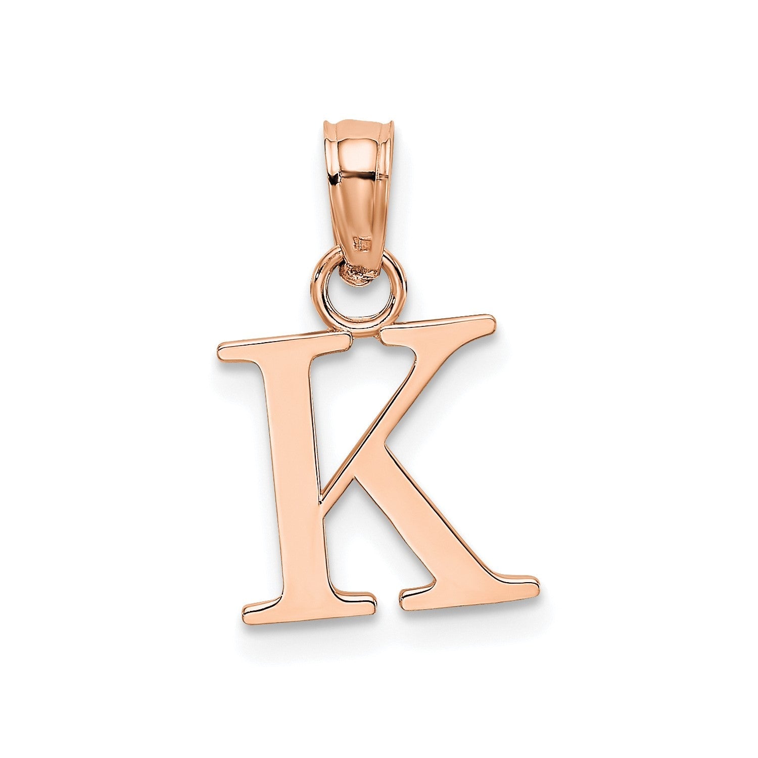 14K Rose Gold Polished Block Font Initial Letter Pendants, 13x10mm - JewelryAffairs