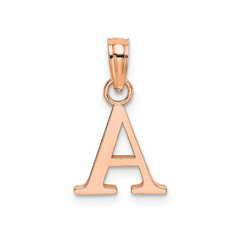 14K Rose Gold Polished Block Font Initial Letter Pendants, 13x10mm