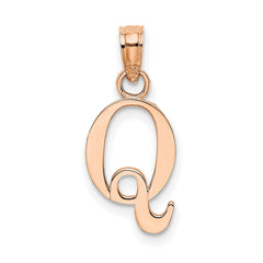 14K Rose Gold Polished Block Font Initial Letter Pendants, 13x10mm