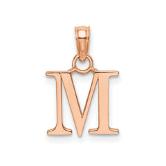 14K Rose Gold Polished Block Font Initial Letter Pendants, 13x10mm