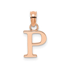 14K Rose Gold Polished Block Font Initial Letter Pendants, 13x10mm