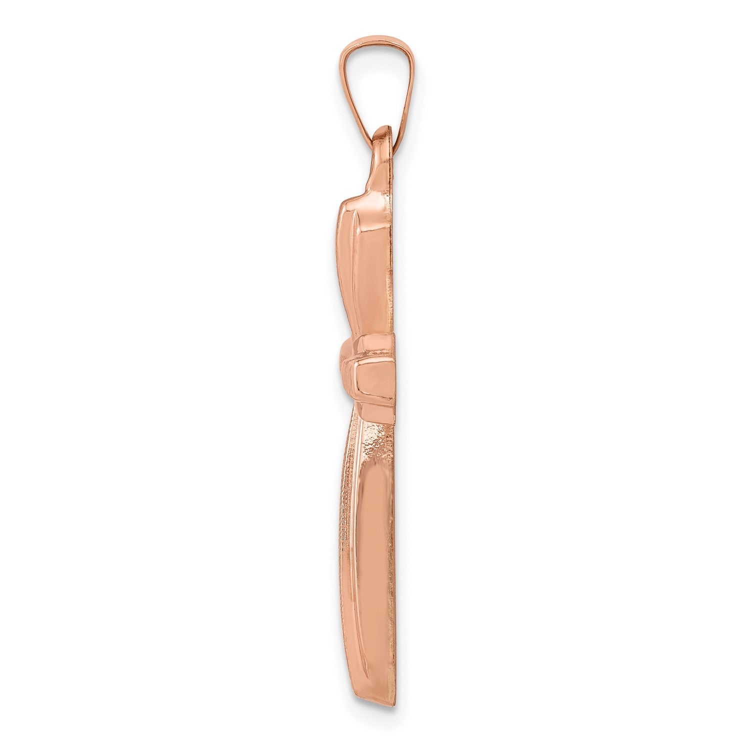 14K Rose Gold Textured and Polished Jesus Cross Pendant, 34x17mm
