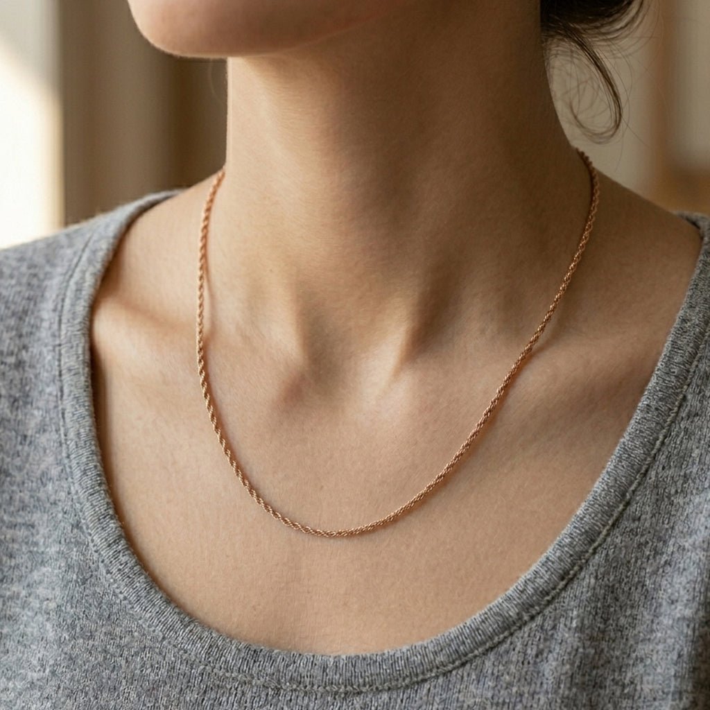 14k Rose Solid Gold Diamond Cut Rope Chain Necklace, 1.5mm - JewelryAffairs