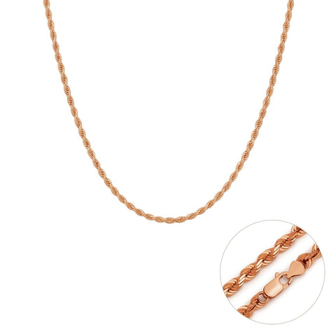14k Rose Solid Gold Diamond Cut Rope Chain Necklace, 1.5mm