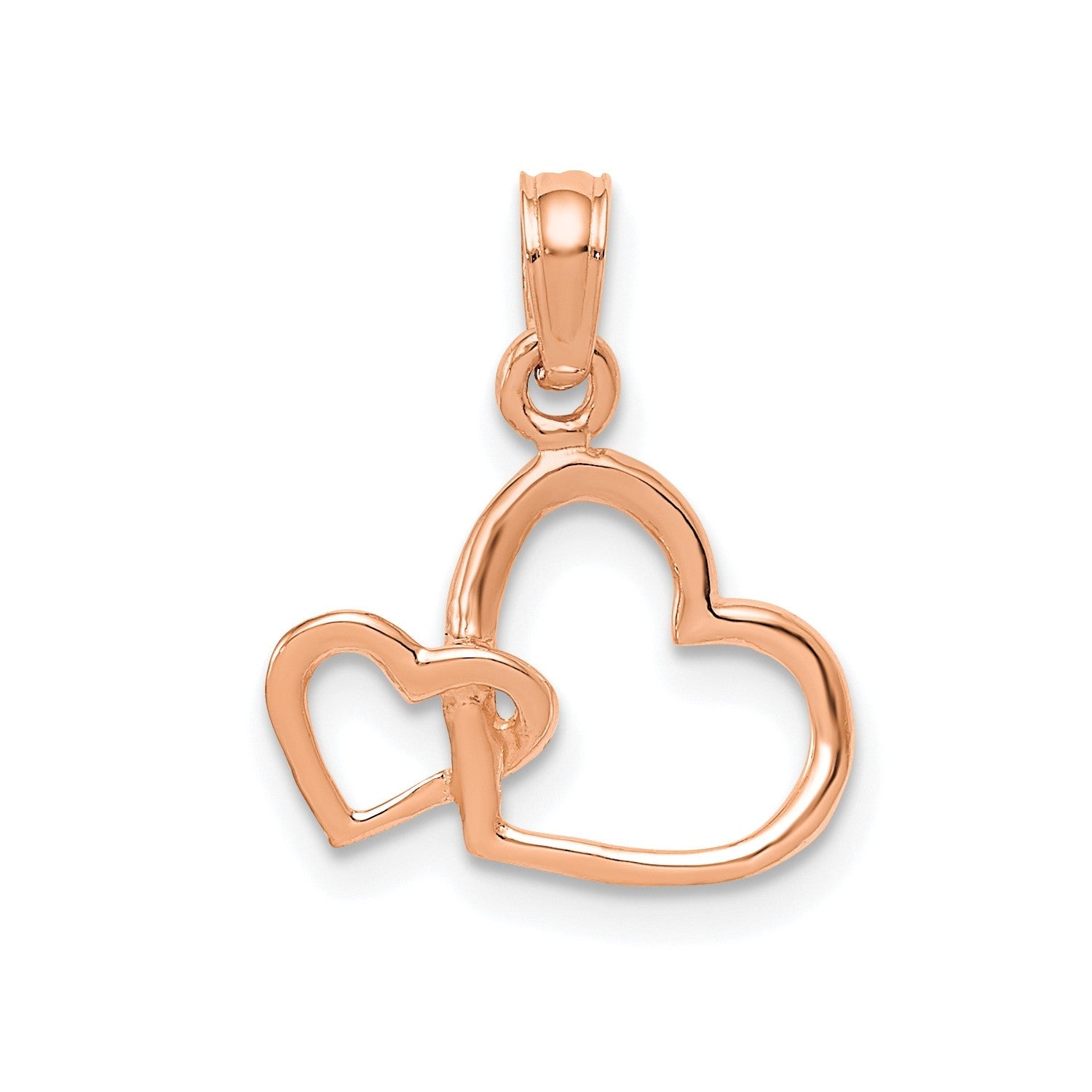 14K Solid Gold Intertwined Double Heart Pendant, 17x15mm - JewelryAffairs
