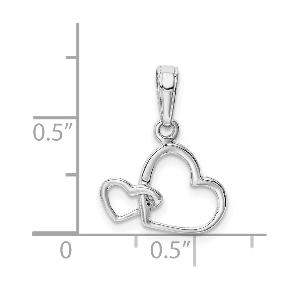 14K Solid Gold Intertwined Double Heart Pendant, 17x15mm - JewelryAffairs