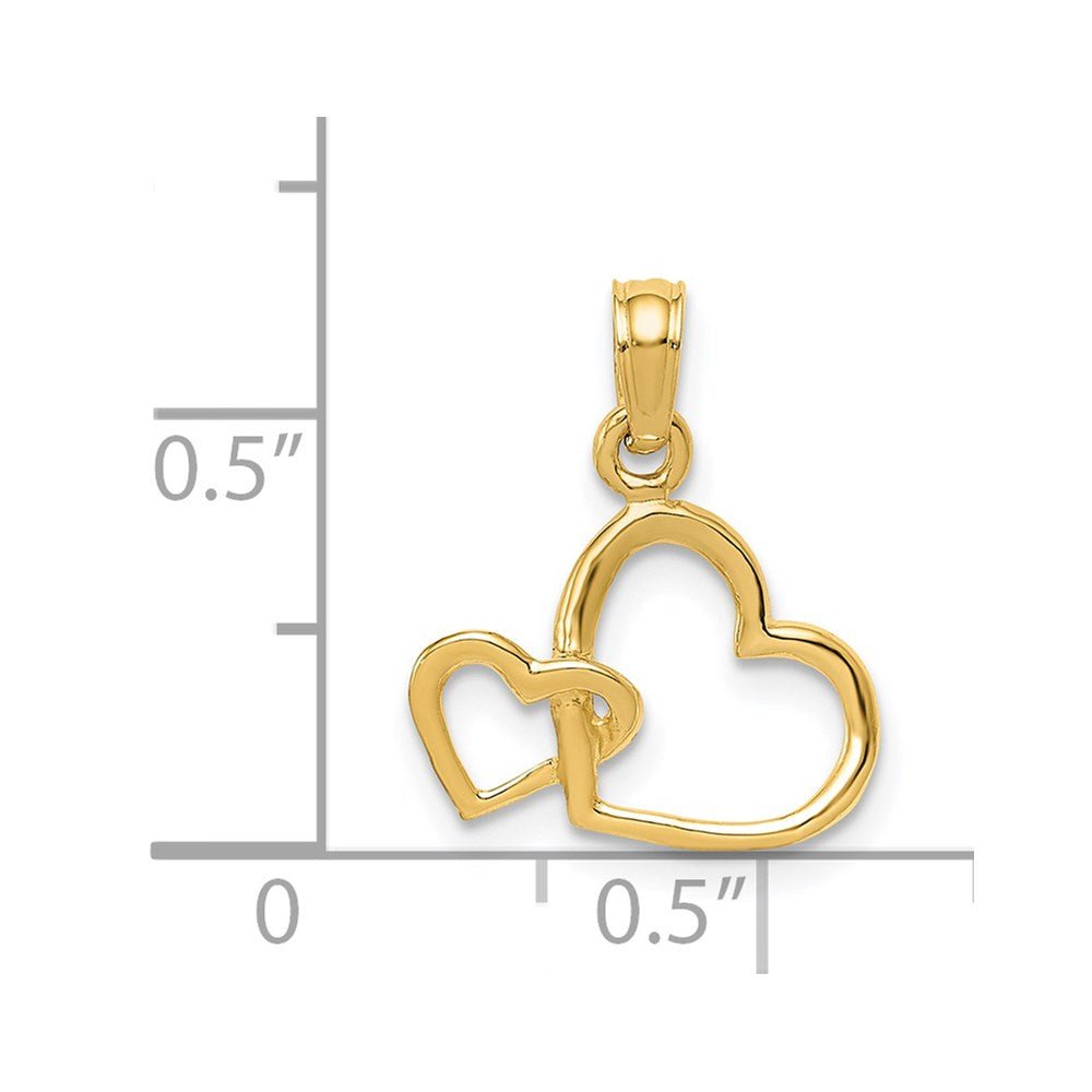 14K Solid Gold Intertwined Double Heart Pendant, 17x15mm - JewelryAffairs
