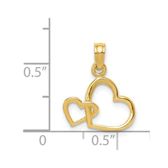14K Solid Gold Intertwined Double Heart Pendant, 17x15mm