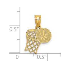 14K Solid Yellow Gold Basketball and Hoop Pendant, 18x11mm - JewelryAffairs