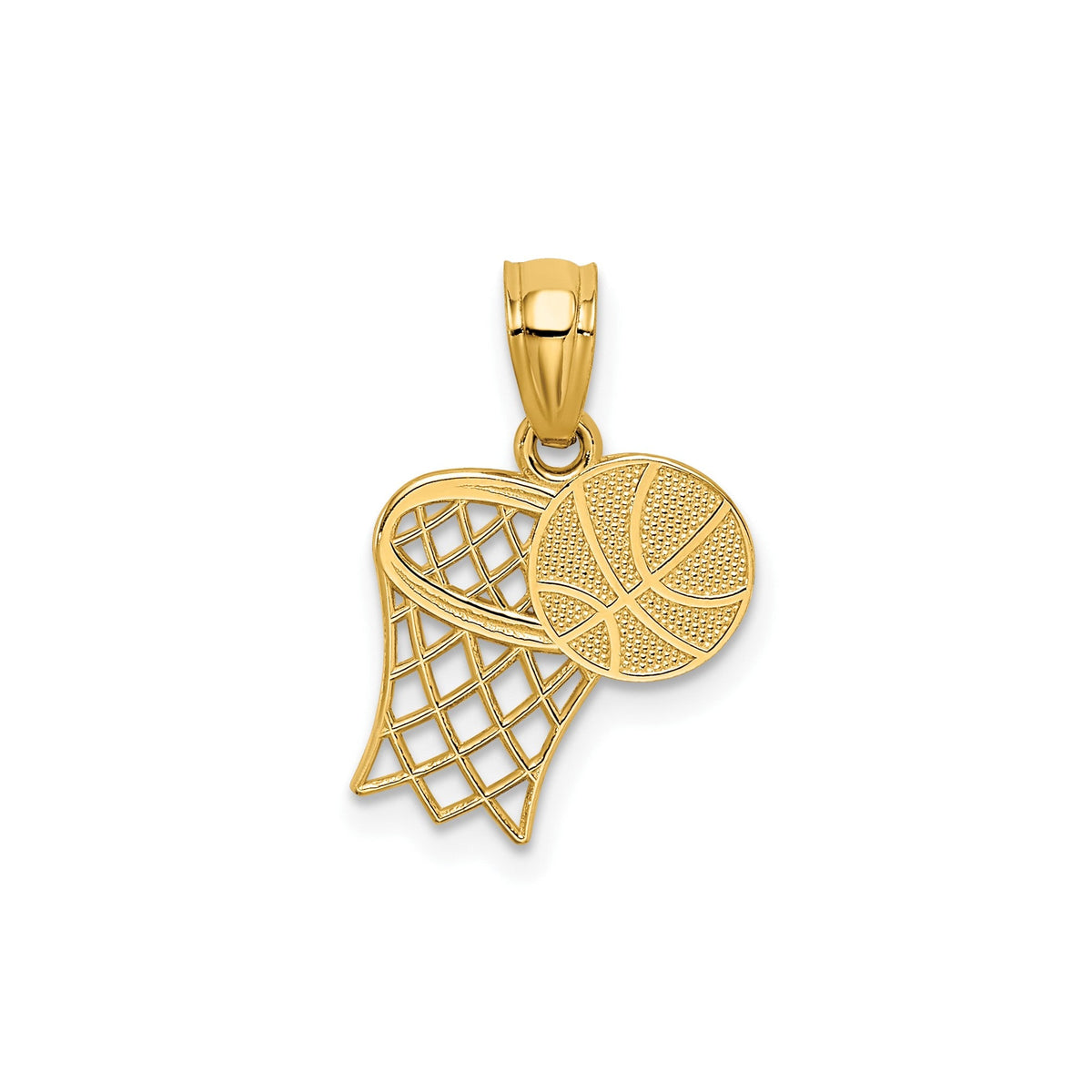 14K Solid Yellow Gold Basketball and Hoop Pendant, 18x11mm - JewelryAffairs