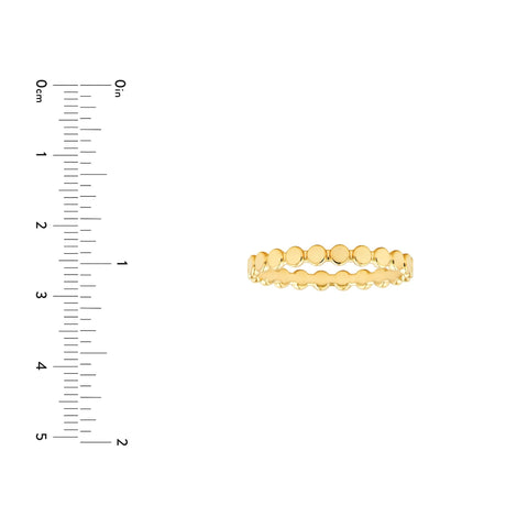 14k Solid Yellow Gold Flat Oval Beaded Band Ring, Polished Finish, Stackable Style