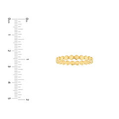 14k Solid Yellow Gold Flat Oval Beaded Band Ring, Polished Finish, Stackable Style