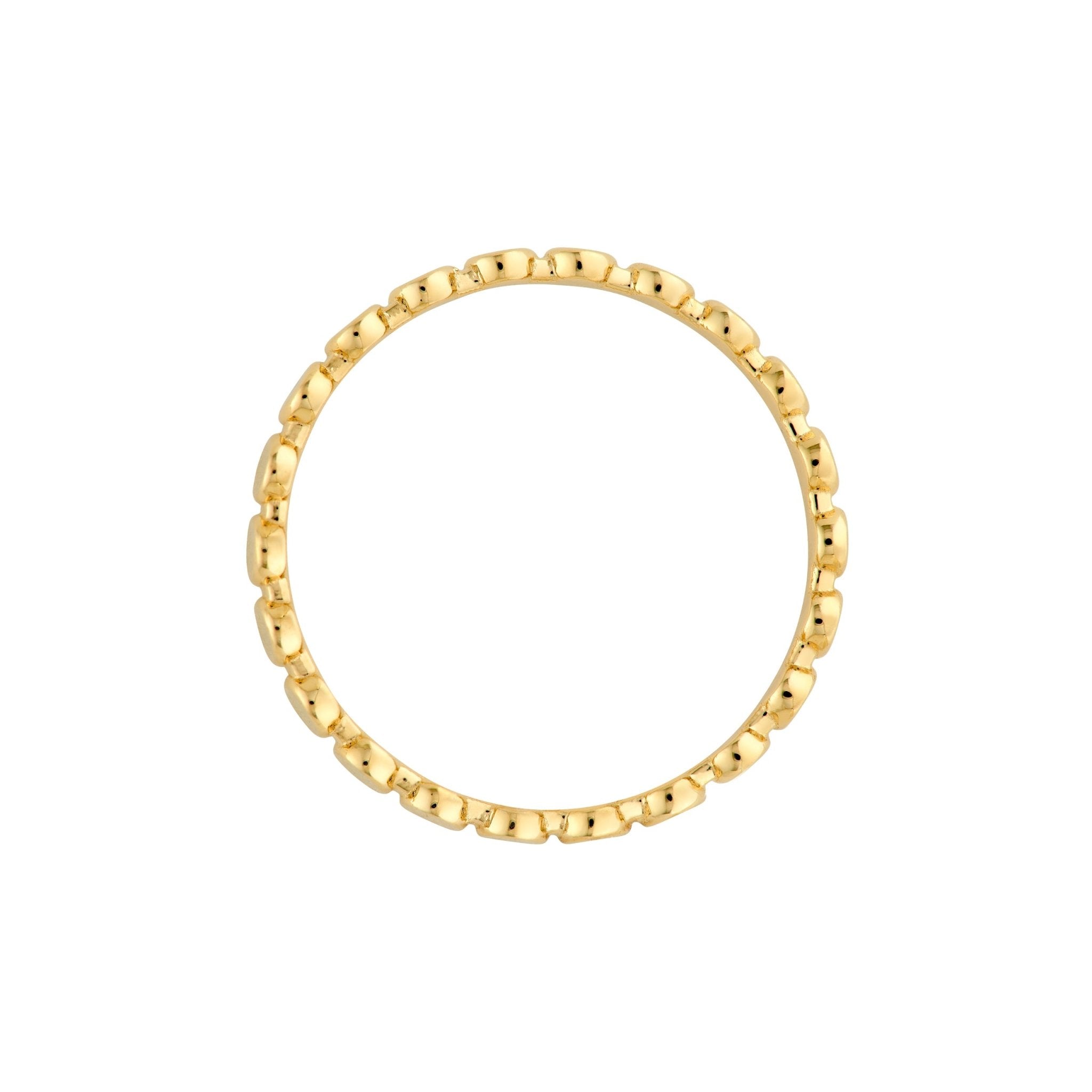 14k Solid Yellow Gold Flat Oval Beaded Band Ring, Polished Finish, Stackable Style - JewelryAffairs