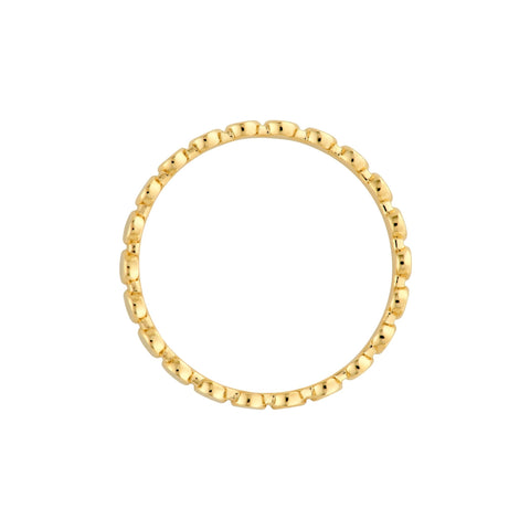 14k Solid Yellow Gold Flat Oval Beaded Band Ring, Polished Finish, Stackable Style