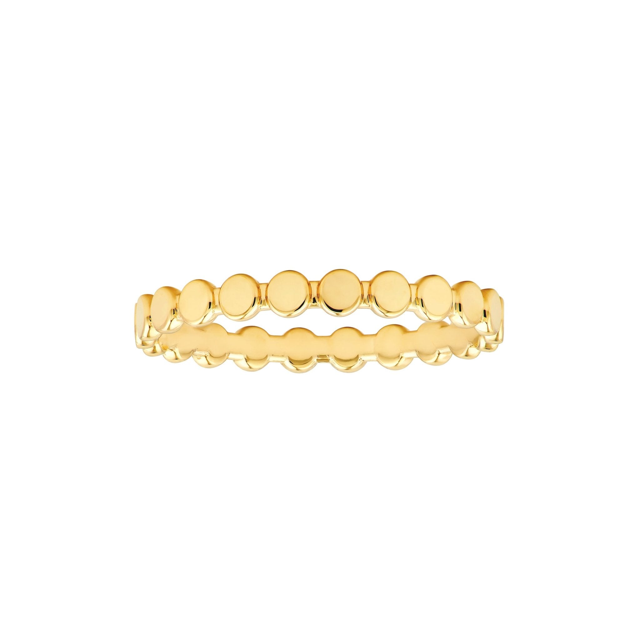 14k Solid Yellow Gold Flat Oval Beaded Band Ring, Polished Finish, Stackable Style - JewelryAffairs