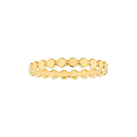 14k Solid Yellow Gold Flat Oval Beaded Band Ring, Polished Finish, Stackable Style