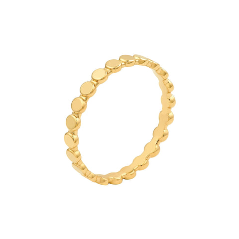 14k Solid Yellow Gold Flat Oval Beaded Band Ring, Polished Finish, Stackable Style