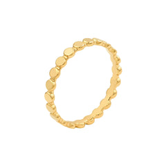 14k Solid Yellow Gold Flat Oval Beaded Band Ring, Polished Finish, Stackable Style - JewelryAffairs