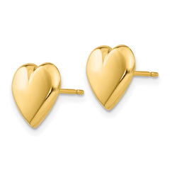 14k Solid Yellow Gold Heart Post Stud Earrings, 10mm - JewelryAffairs