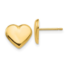 14k Solid Yellow Gold Heart Post Stud Earrings, 10mm - JewelryAffairs