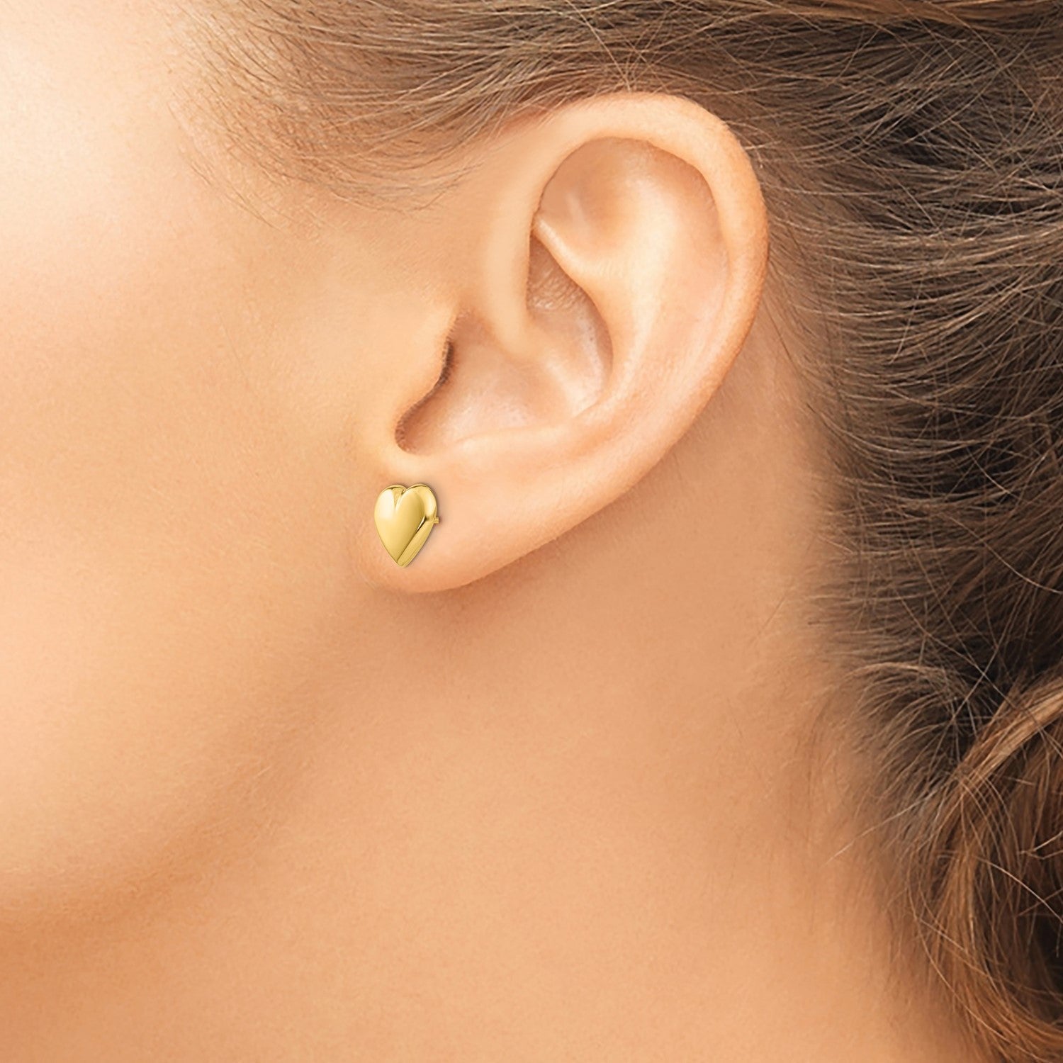 14k Solid Yellow Gold Heart Post Stud Earrings, 10mm - JewelryAffairs