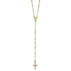 14k Solid Yellow Gold High Polished Rosary 24 inch Cross Necklace