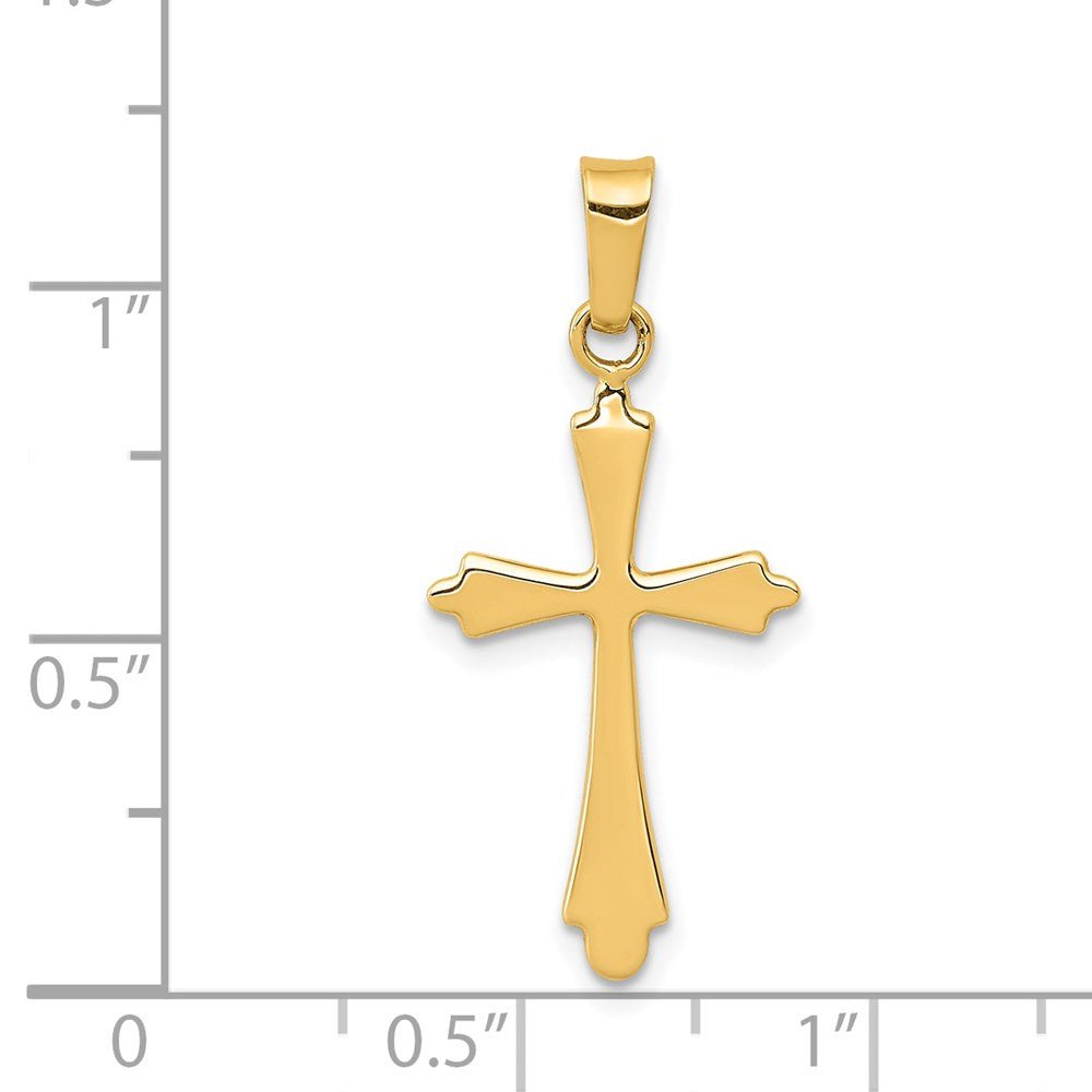 14K Solid Yellow Gold High Polished Unisex Cross Pendant, 28x12mm - JewelryAffairs