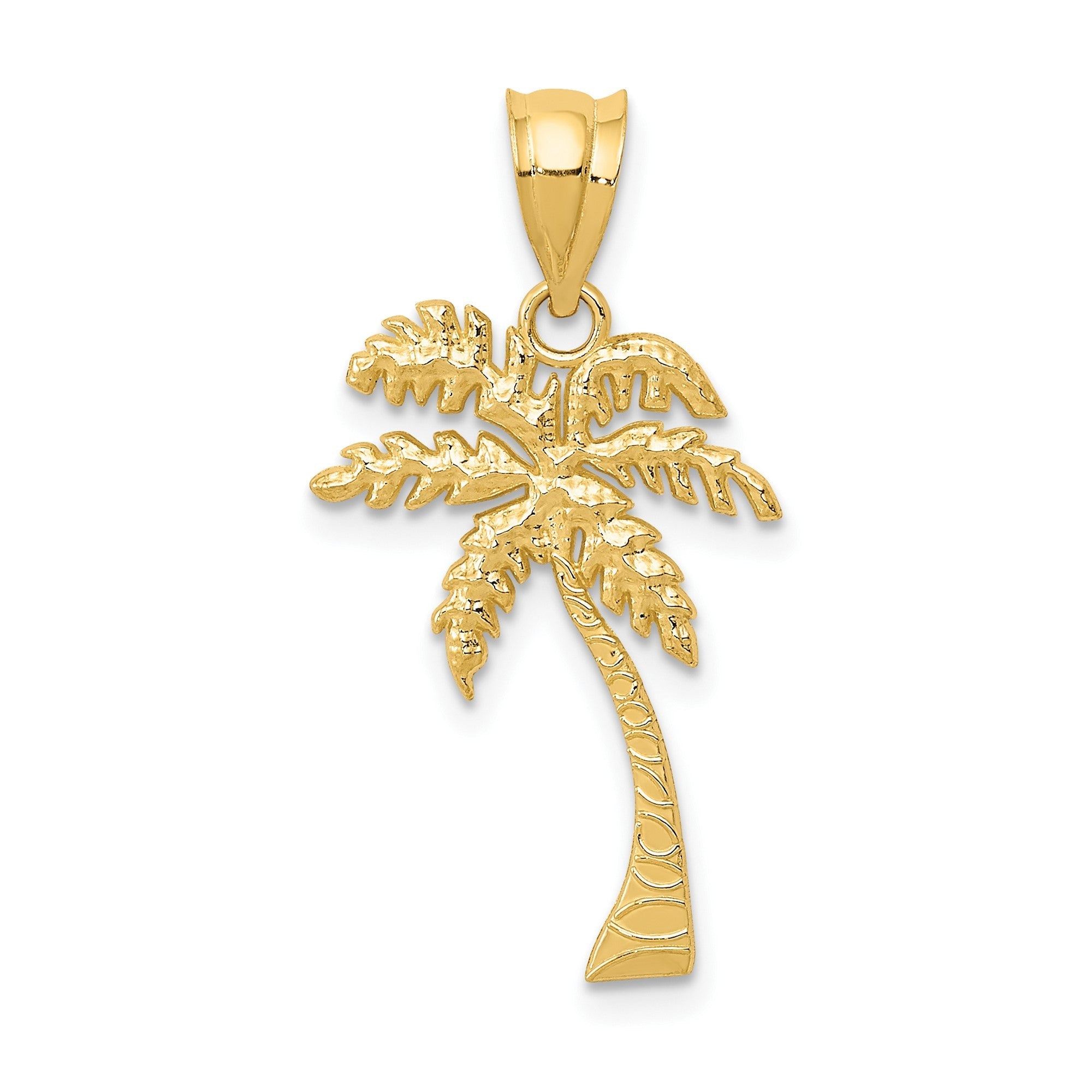 14k Solid Yellow Gold Palm Summer Tree Pendant, 26x13mm - JewelryAffairs