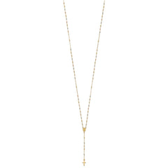 14k Tri-color Gold Beaded Rosary Cross Necklace, 17 to 20 Adjustable